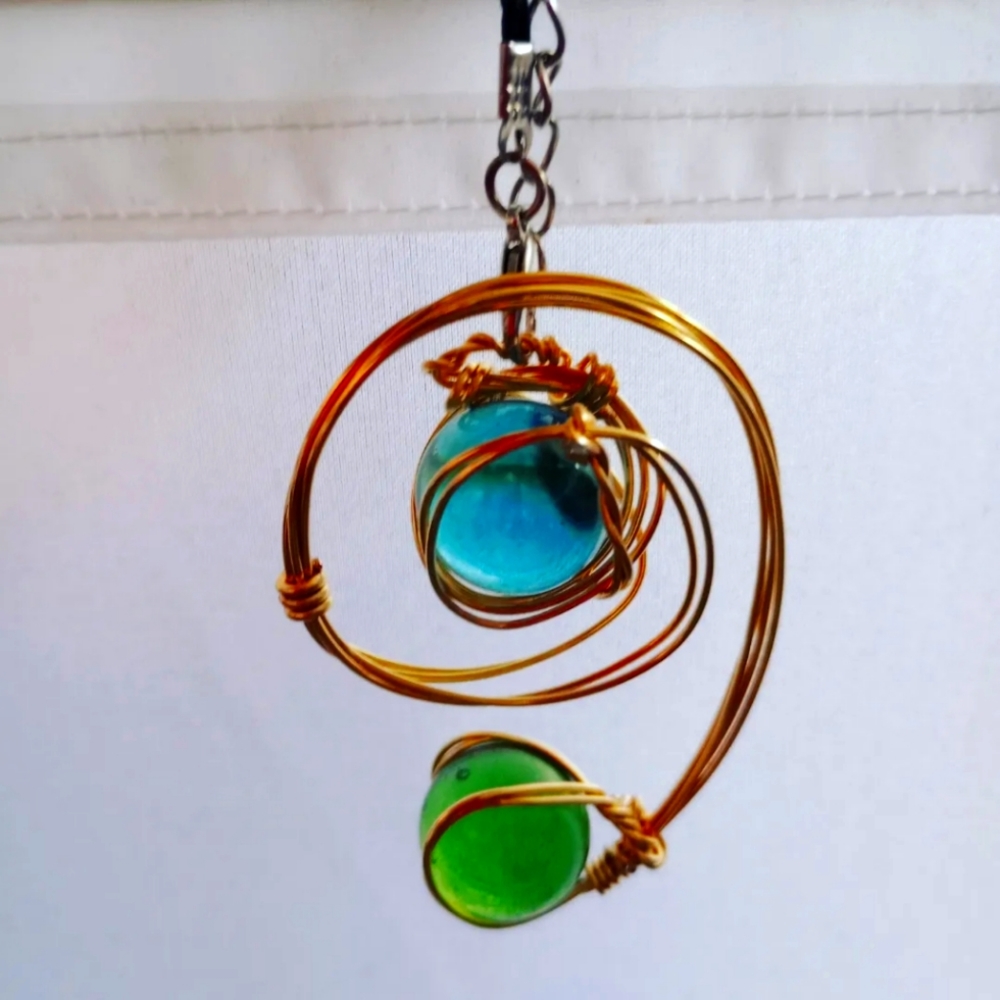 Wire Wrapped Blue and Green Marble Pendant